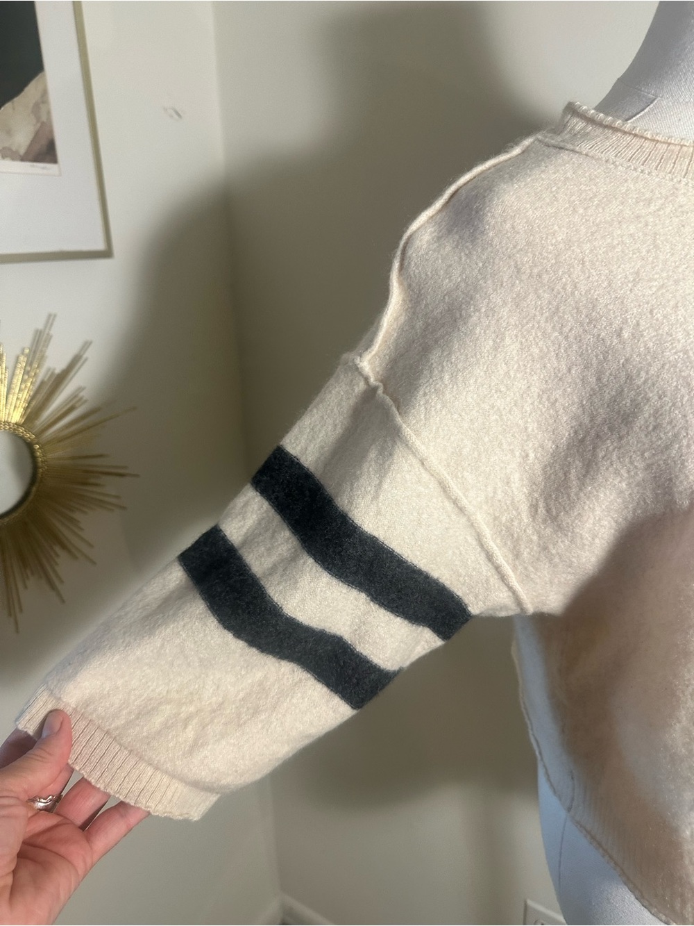 Maeve 100% Cashmere Striped Cropped Sweater Large Cream/Black Anthropologie - Picture 5 of 13